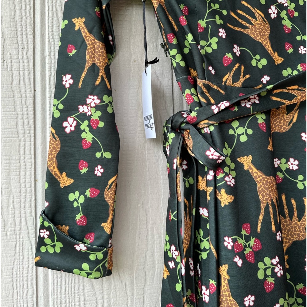 Green Giraffe & Strawberry Print Wrap Dress - Picture 13 of 15